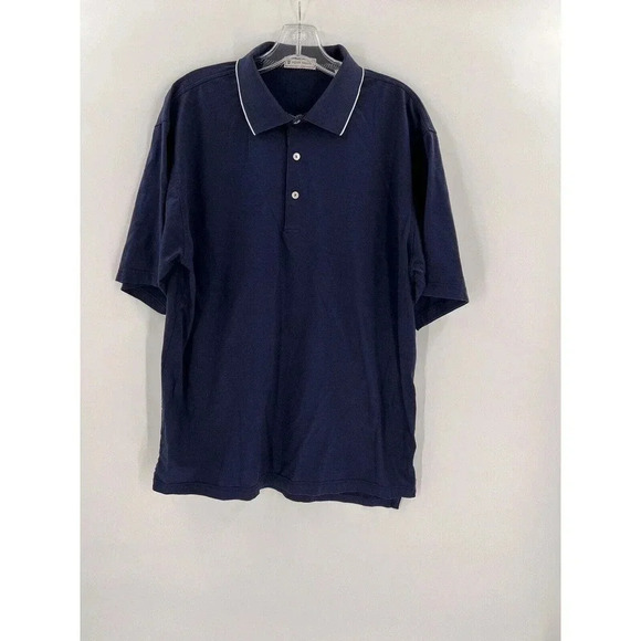 PETER MILLAR CROWN COMFORT NAVY MEN'S POLO SHIRT SIZE LARGE EXCELLENT CONDITION - Picture 1 of 6